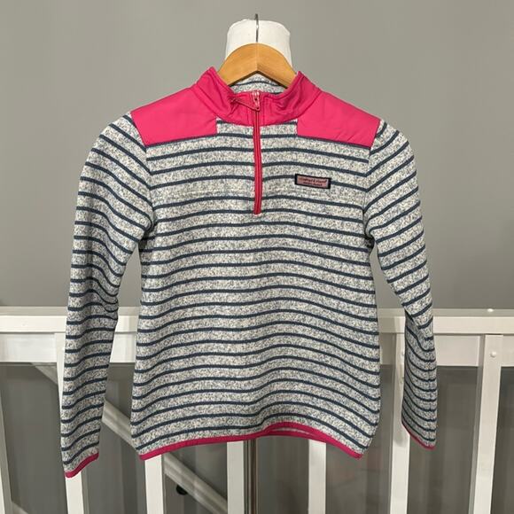 Vineyard Vines Martha's Vineyard Heather Blue Stripe / Pink Quarter Zip Pullover - Picture 2 of 9